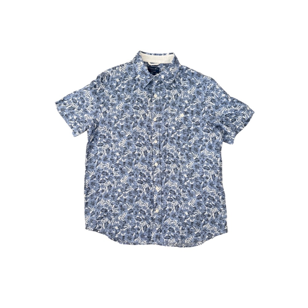 Caribbean Joe Short Sleeve Men's Large 100% Linen Floral Button Down Shirt NWT